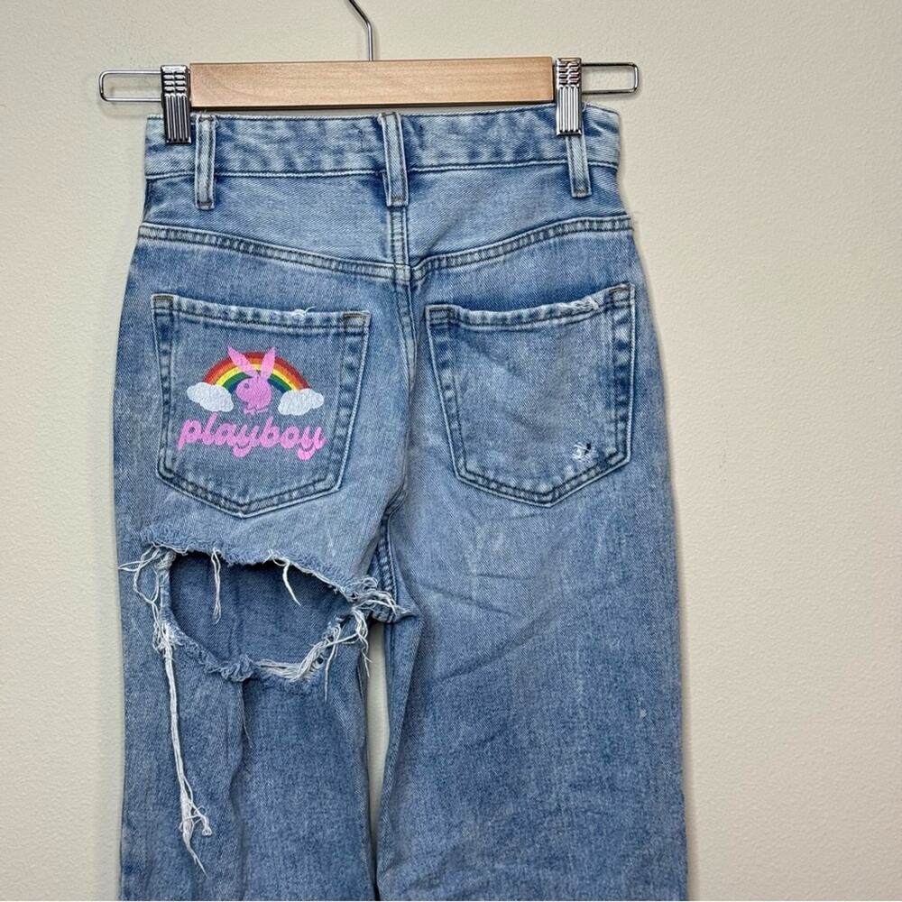 PLAYBOY by Pacsun High Waisted Rainbow Distressed Booty Boyfriend Jeans Size 23 - Picture 4 of 8